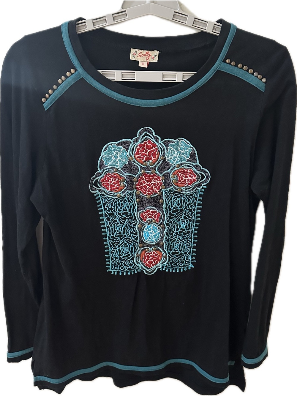 Scully Limited Edition Black Long-Sleeve Tee with Teal Trim and Red Embroidery